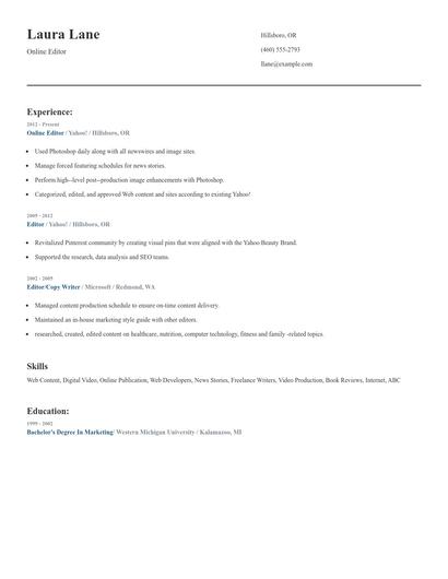 Online Editor Resume