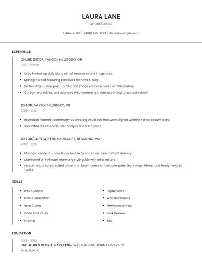 Online Editor Resume