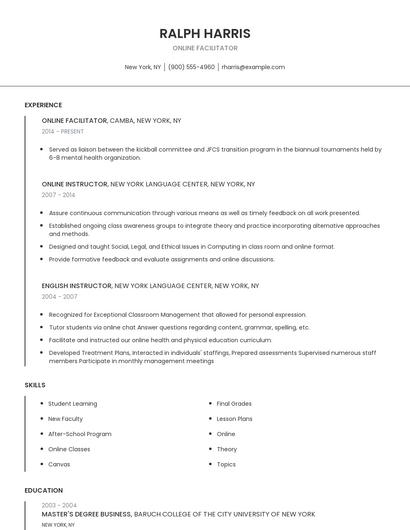 Online Facilitator Resume