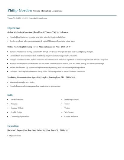 Online Marketing Consultant Resume