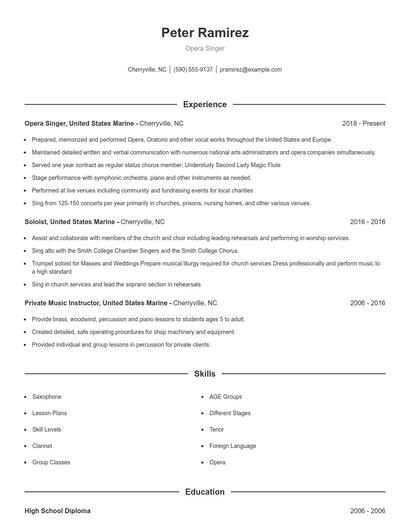 Opera Singer Resume