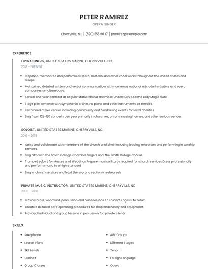Opera Singer Resume