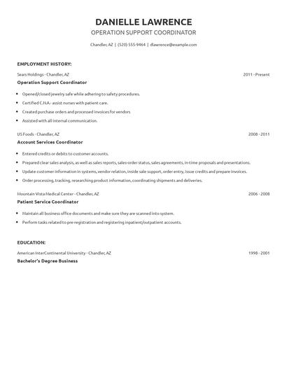 Operation Support Coordinator Resume