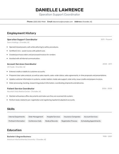 Operation Support Coordinator Resume