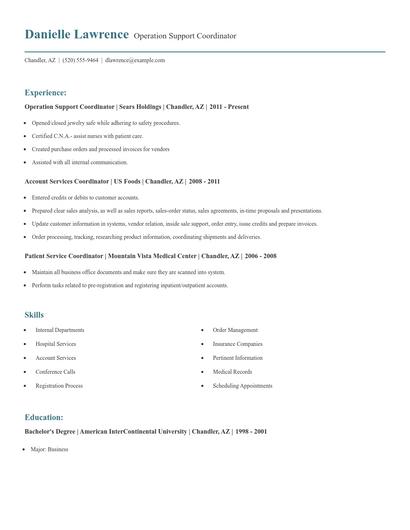 Operation Support Coordinator Resume