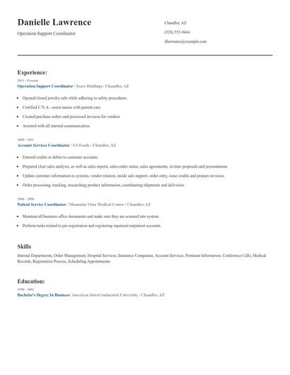 Operation Support Coordinator Resume