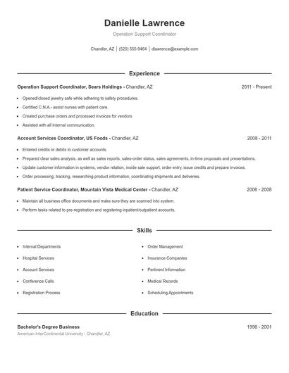 Operation Support Coordinator Resume
