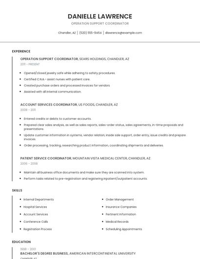 Operation Support Coordinator Resume