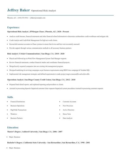 Operational Risk Analyst Resume