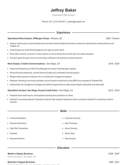 Operational Risk Analyst Resume