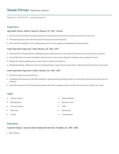 Operations Advisor Resume