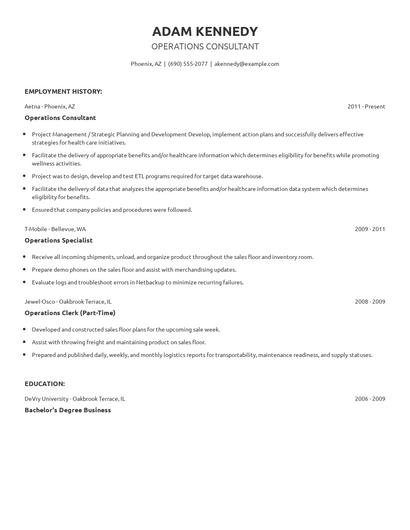Operations Consultant Resume