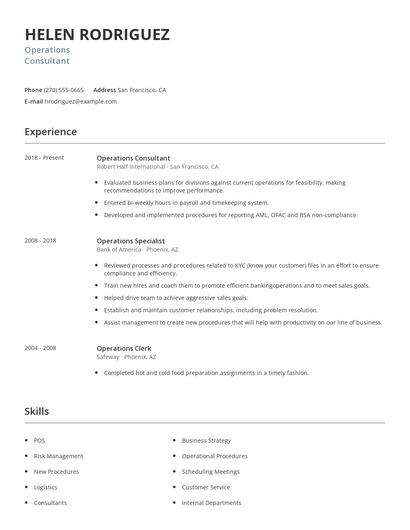 Operations Consultant Resume