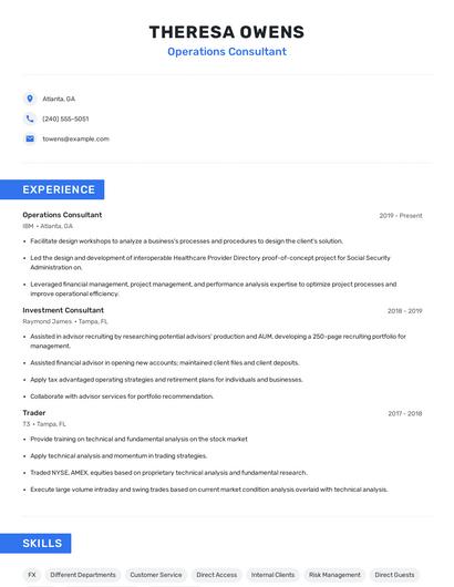 Operations Consultant Resume