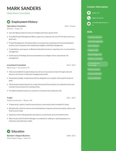 Operations Consultant Resume
