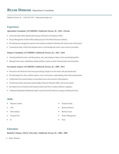 Operations Consultant Resume