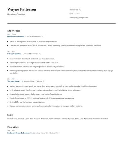Operations Consultant Resume