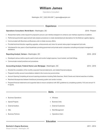 Operations Consultant Resume
