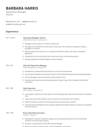 Operations Manager, District Resume