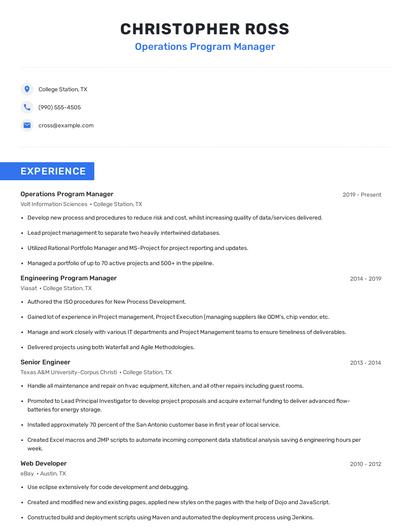 Operations Program Manager Resume