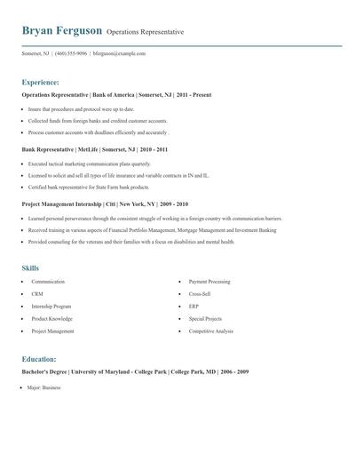 Operations Representative Resume