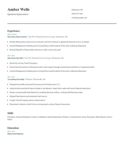 Operations Representative Resume