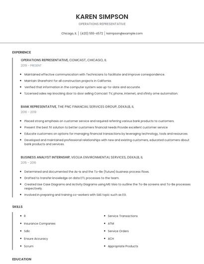Operations Representative Resume
