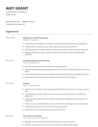 Operations Technical Supervisor Resume