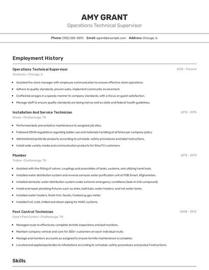 Operations Technical Supervisor Resume