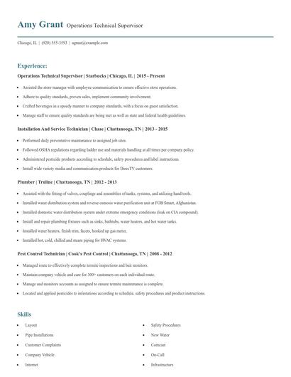 Operations Technical Supervisor Resume