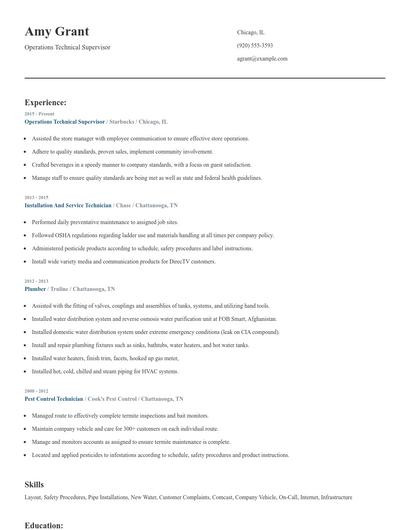Operations Technical Supervisor Resume