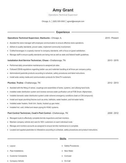 Operations Technical Supervisor Resume