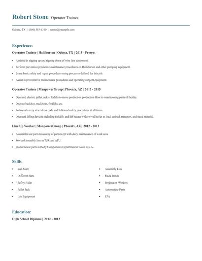 Operator Trainee Resume