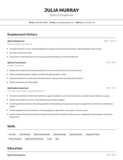 Optical Dispenser Resume