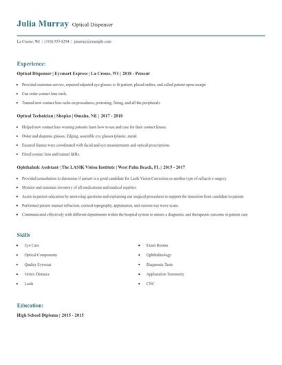 Optical Dispenser Resume