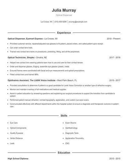 Optical Dispenser Resume