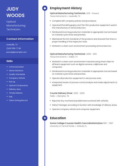 Optical Manufacturing Technician Resume
