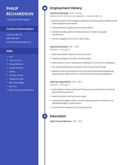 Optician Manager Resume
