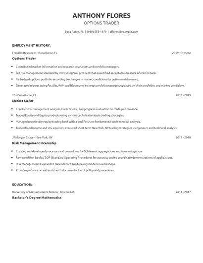 Options Trader Resume