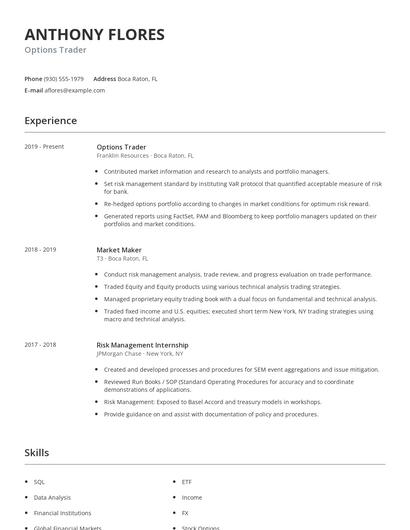 Options Trader Resume