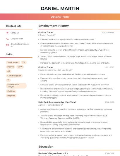 Options Trader Resume