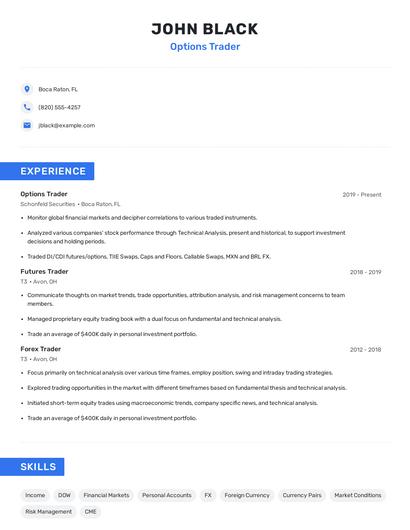 Options Trader Resume