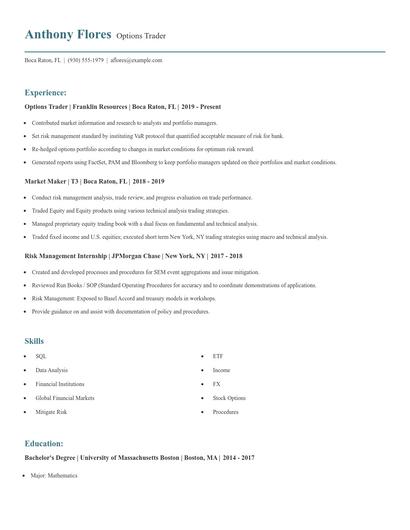 Options Trader Resume