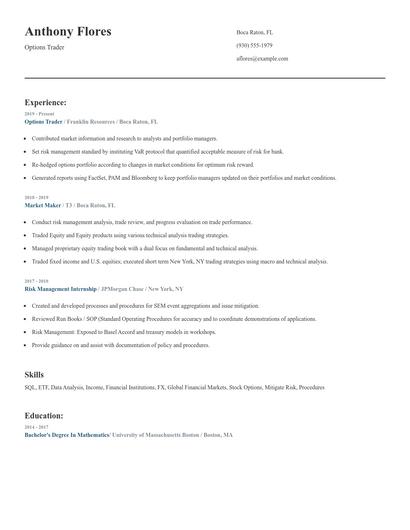 Options Trader Resume