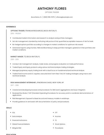 Options Trader Resume