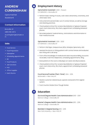 Optometrist Assistant Resume