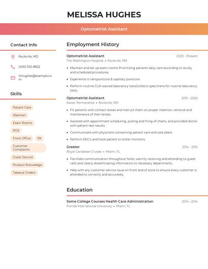 Optometrist Assistant Resume