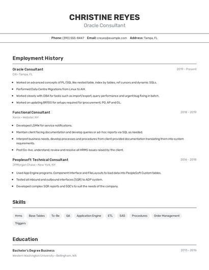 Oracle Consultant Resume