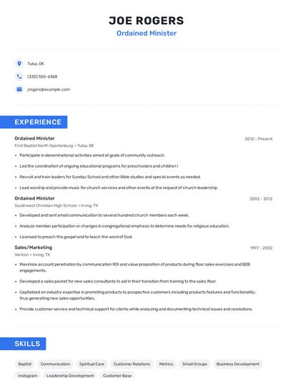 Ordained Minister Resume