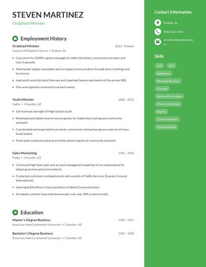 Ordained Minister Resume
